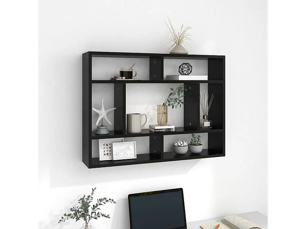 Estantería de pared madera contrachapada negro 75x16x55 cm ES14759