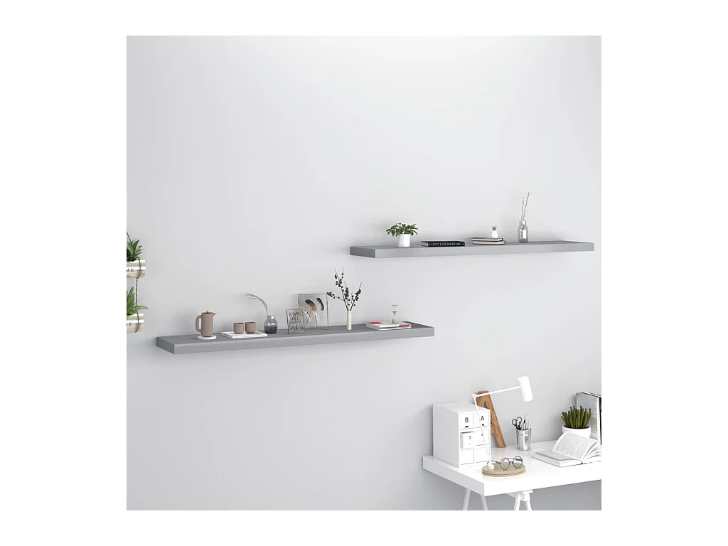 Étagères murales murales 2 pcs gris 120x23,5x3,8 cm MDF OFR19964 BonneVie Meuble