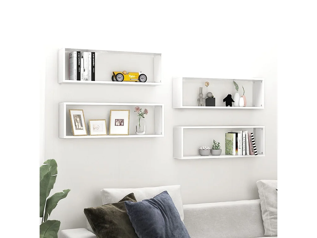 Estantes parede cúbicas 4pcs deriv. madeira 80x15x26,5cm branco PT311897