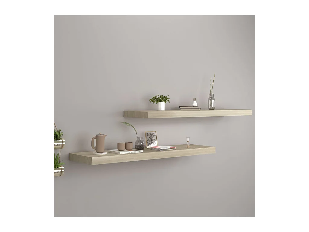 Étagères murales murales 2 pcs chêne 90x23,5x3,8 cm MDF OFR45749 BonneVie Meuble