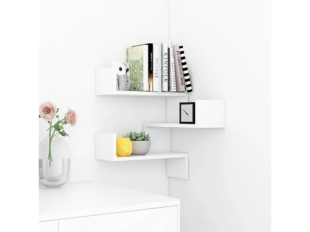 Étagère murale d'angle Blanc 40x40x50 cm Aggloméré OFR31609 BonneVie Meuble