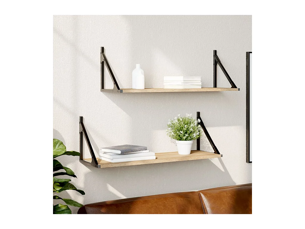 Étagères murales 2 pcs chêne sonoma 80x25x25,5 cm OFR57193 BonneVie Meuble