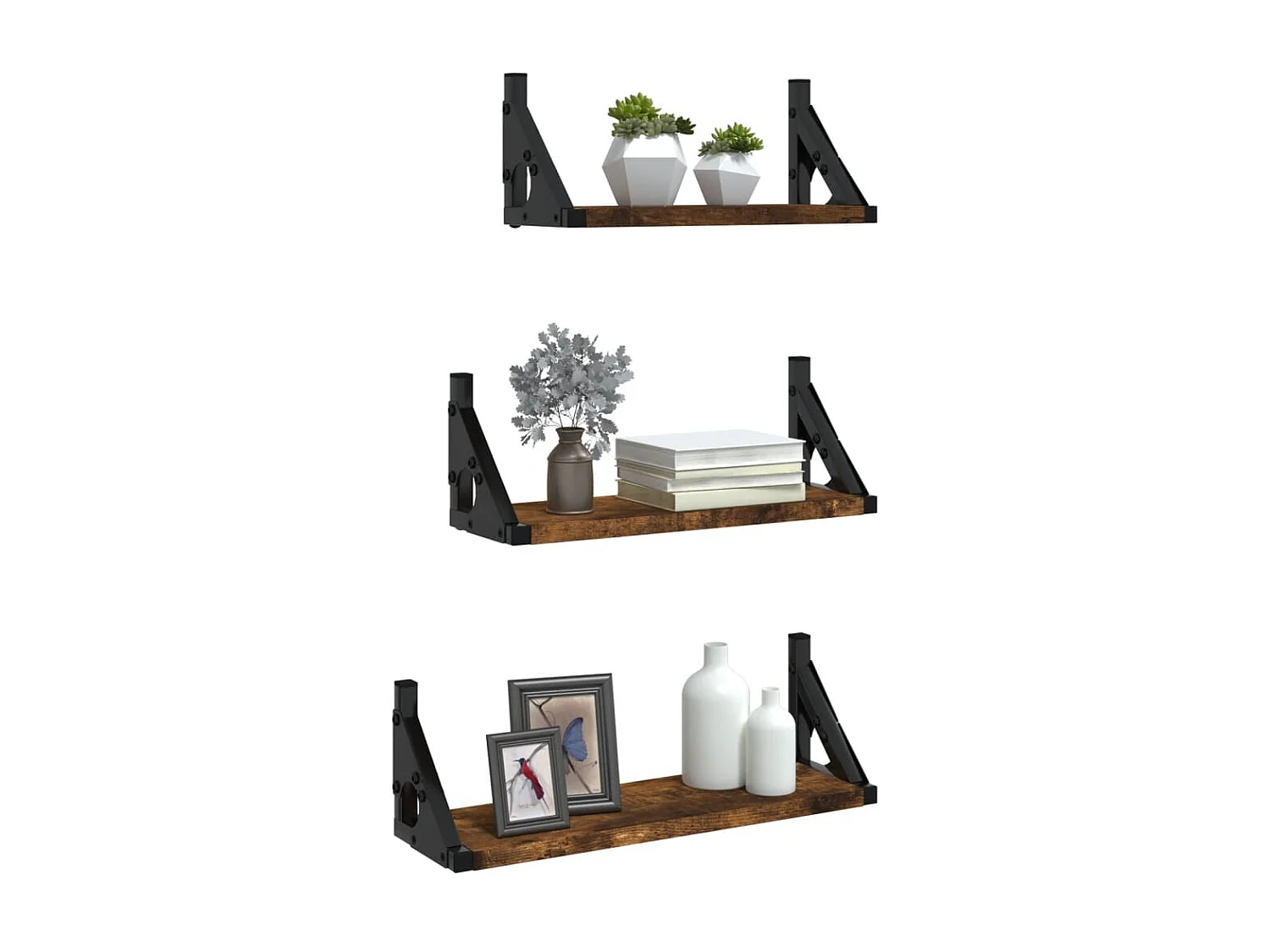 3 pcs prateleiras parede derivados de madeira carvalho fumado PT769265
