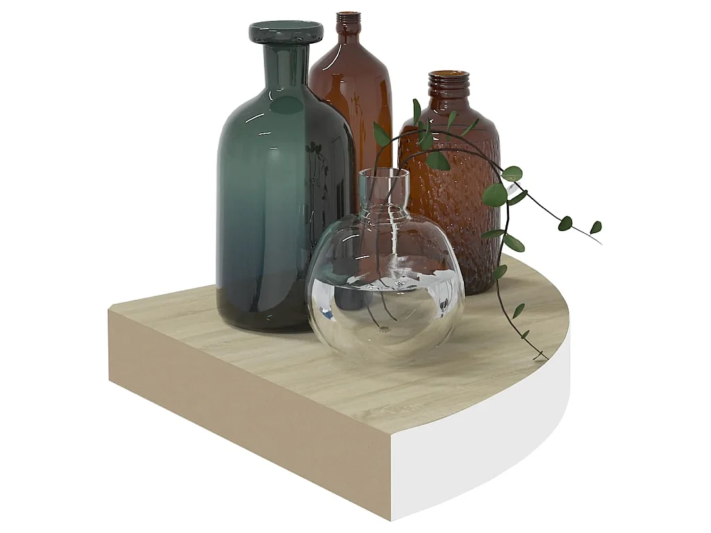 Prateleira de canto parede 35x35x3,8 cm MDF cor carvalho/branco PT286257