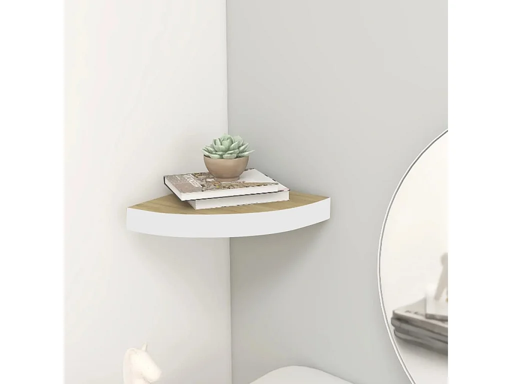 Étagère d'angle murale Chêne et blanc 35x35x3,8 cm MDF OFR48984 BonneVie Meuble