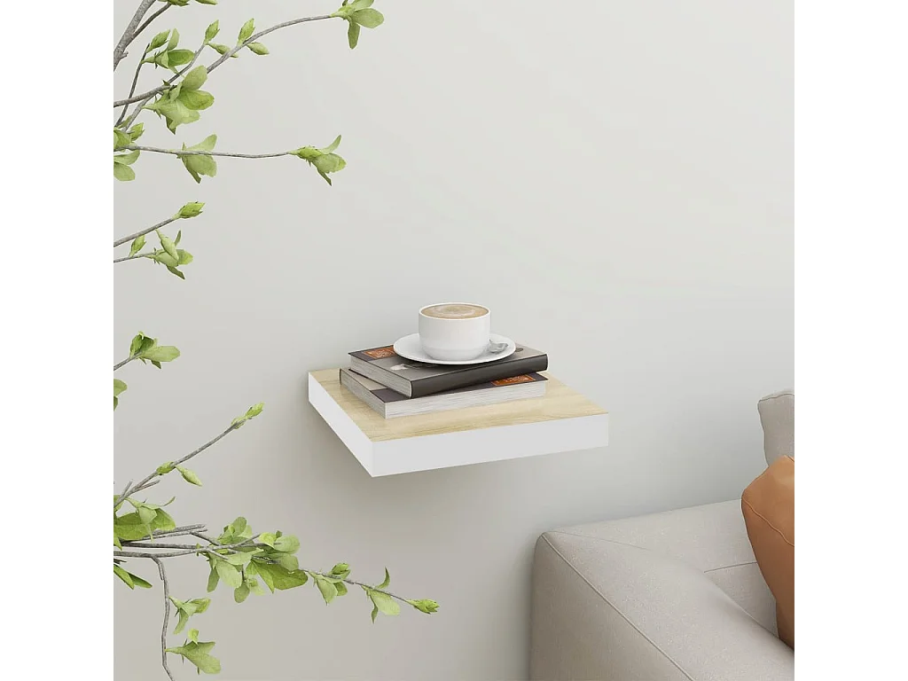 Étagère murale murale Chêne et blanc 23x23,5x3,8 cm MDF OFR92288 BonneVie Meuble