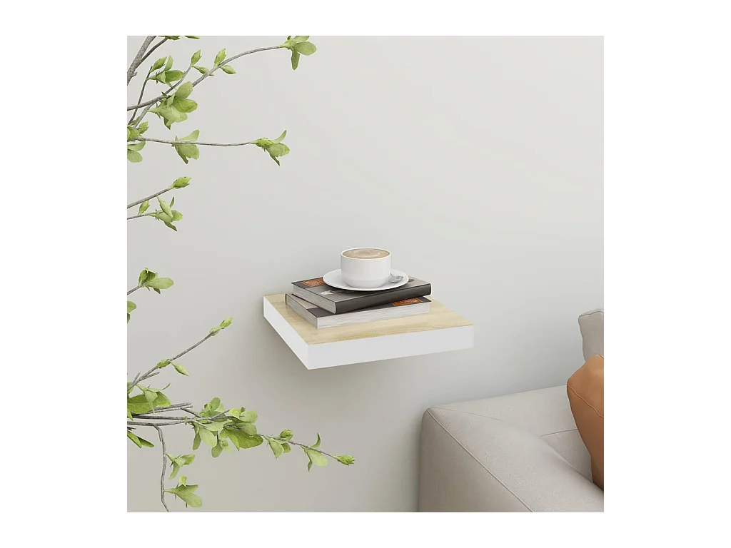 Étagère murale murale Chêne et blanc 23x23,5x3,8 cm MDF OFR92288 BonneVie Meuble