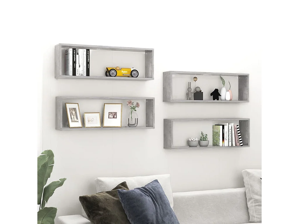 Étagères cube murales 4 pcs Gris béton 80x15x26,5 cm Aggloméré OFR27624 BonneVie Meuble