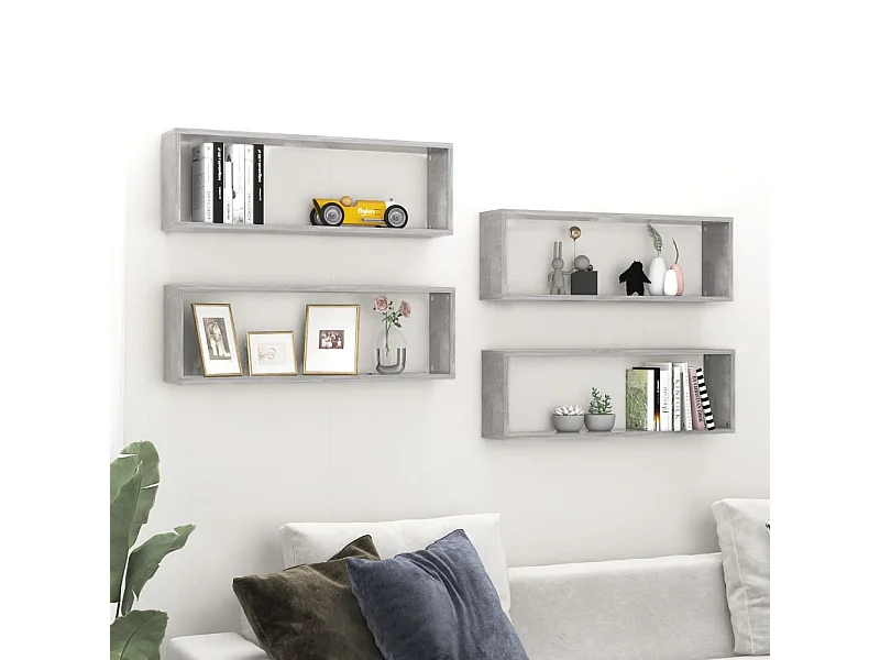 Étagères cube murales 4 pcs Gris béton 80x15x26,5 cm Aggloméré OFR27624 BonneVie Meuble
