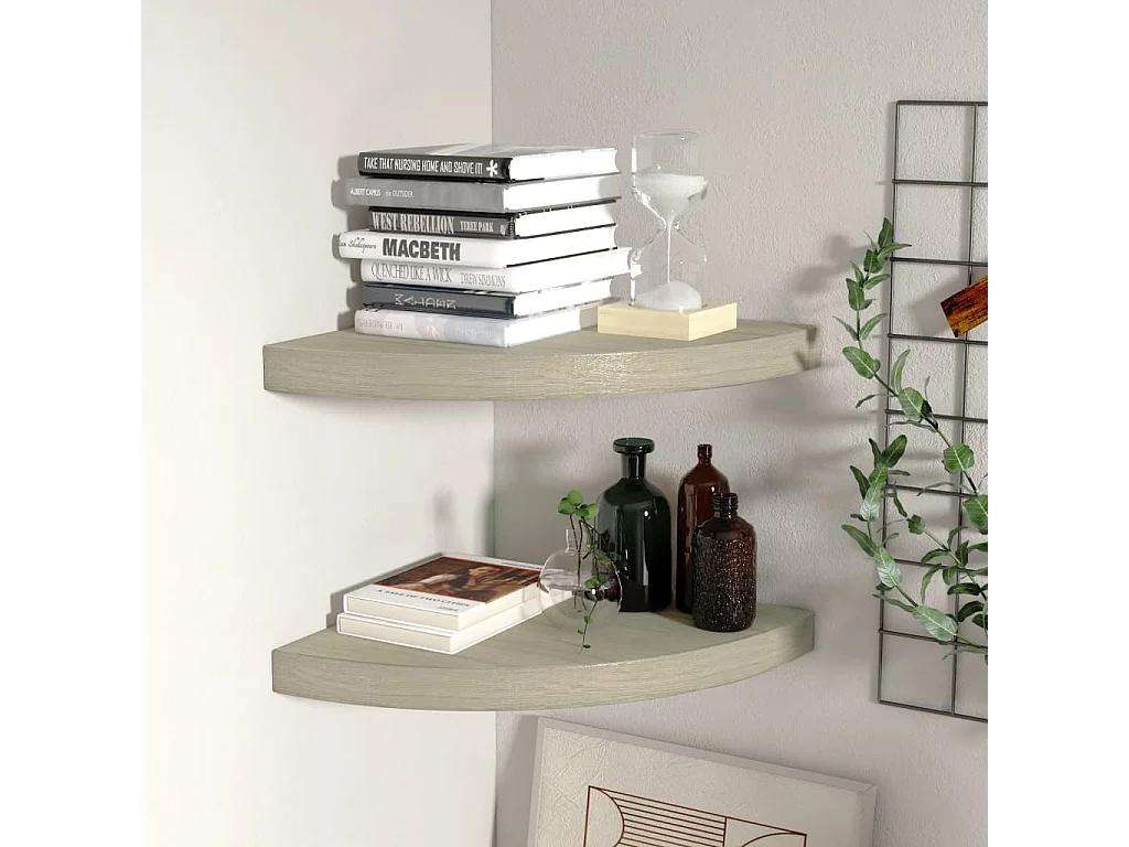 Étagères d'angle murales 2 pcs chêne 35x35x3,8 cm MDF OFR25674 BonneVie Meuble