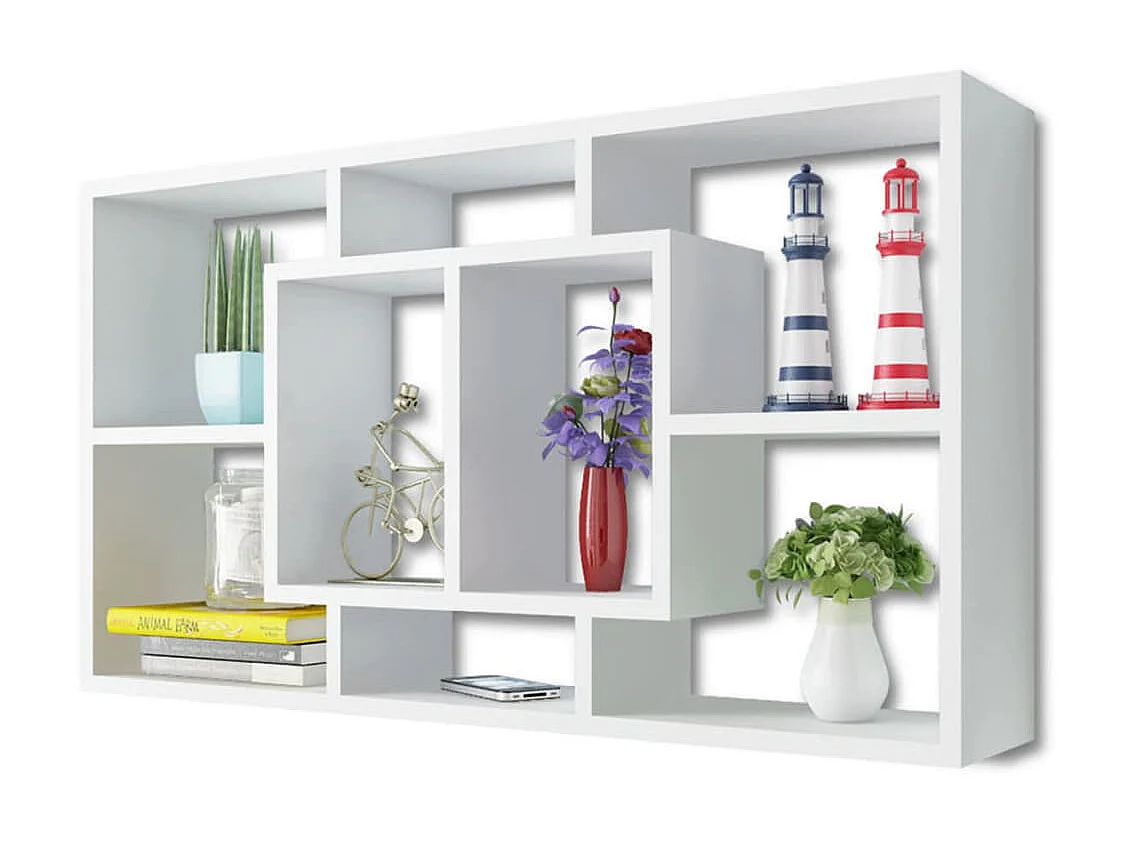 Étagère murale d'affichage 8 compartiments Blanc OFR10668 BonneVie Meuble