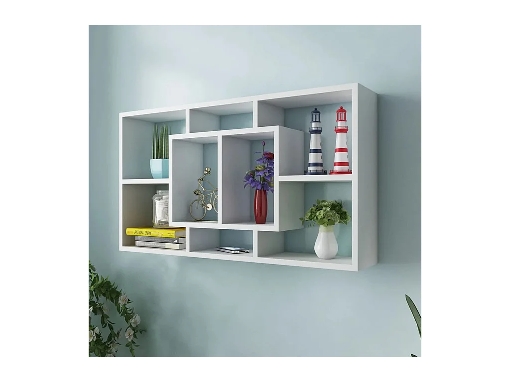 Étagère murale d'affichage 8 compartiments Blanc OFR10668 BonneVie Meuble