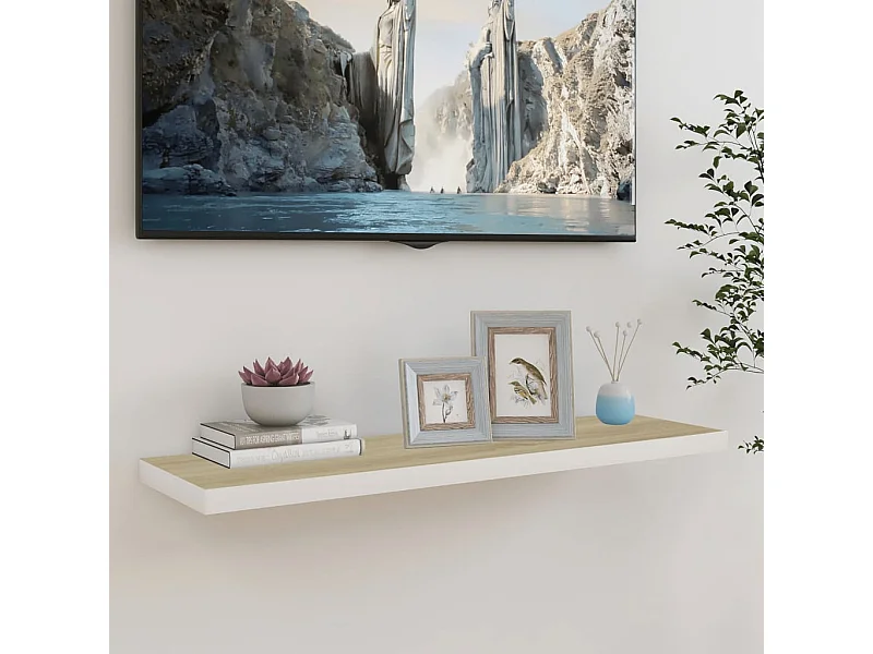 Étagère murale murale Chêne et blanc 90x23,5x3,8 cm MDF OFR18196 BonneVie Meuble