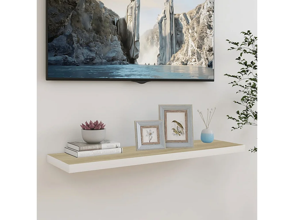 Étagère murale murale Chêne et blanc 90x23,5x3,8 cm MDF OFR18196 BonneVie Meuble