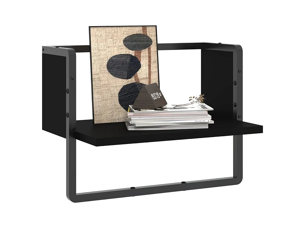 Étagère murale avec barre noir 40x25x30 cm OFR98297 BonneVie Meuble