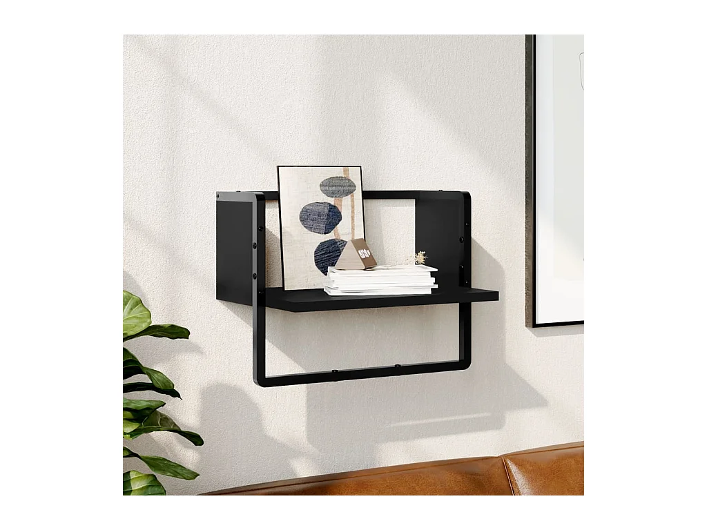 Étagère murale avec barre noir 40x25x30 cm OFR98297 BonneVie Meuble