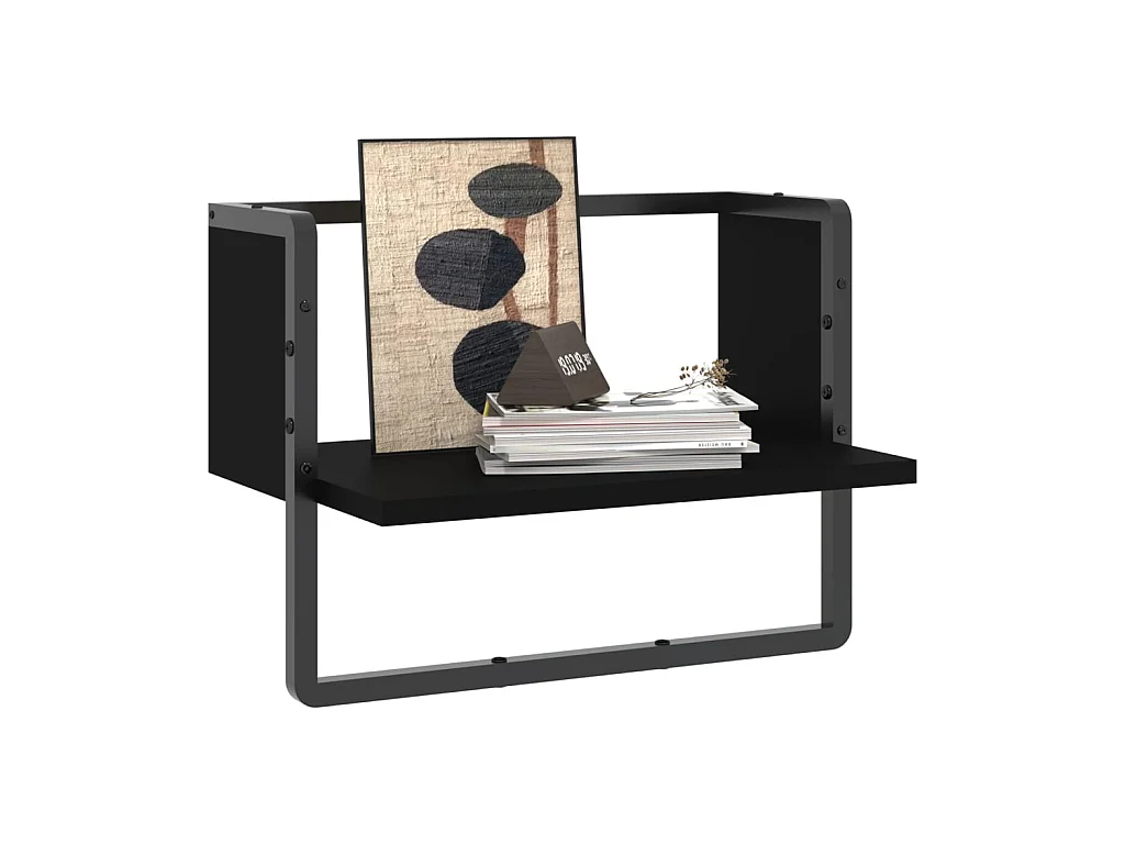 Étagère murale avec barre noir 40x25x30 cm OFR98297 BonneVie Meuble