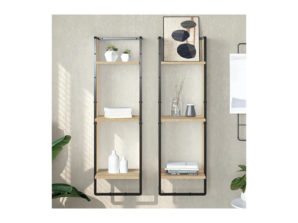 Étagère murale 3 niveaux chêne sonoma 30x25x100 cm OFR62060 BonneVie Meuble