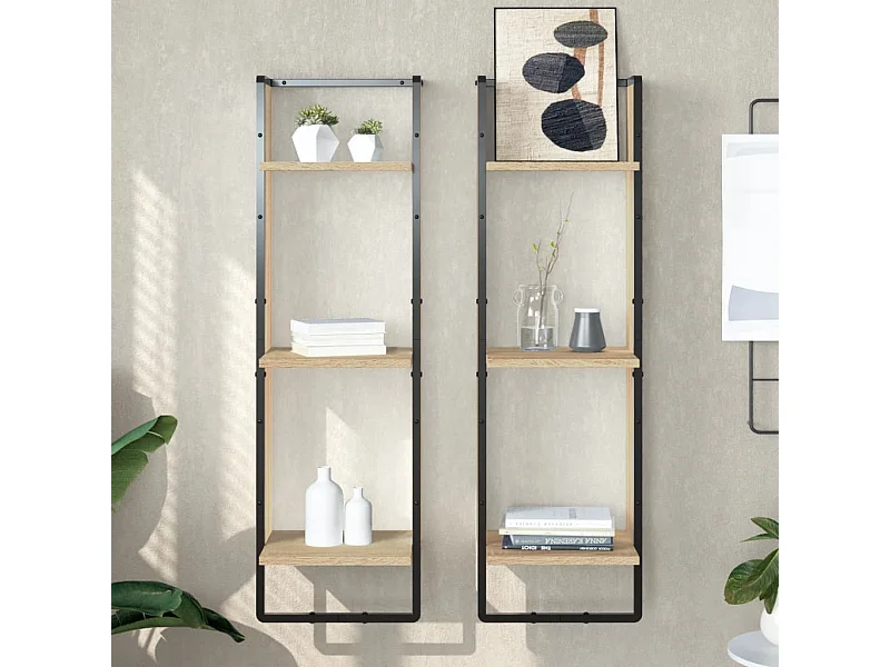 Étagère murale 3 niveaux chêne sonoma 30x25x100 cm OFR62060 BonneVie Meuble
