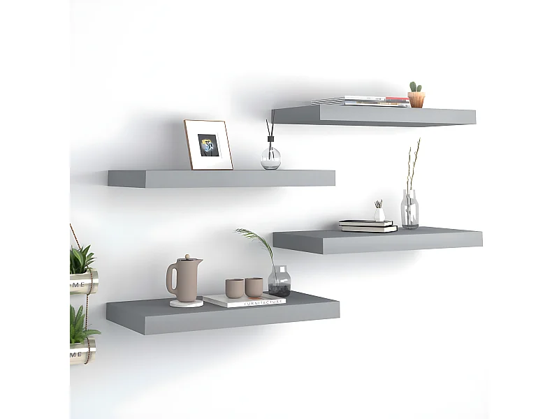 Étagères murales murales 4 pcs gris 50x23x3,8 cm MDF OFR31253 BonneVie Meuble