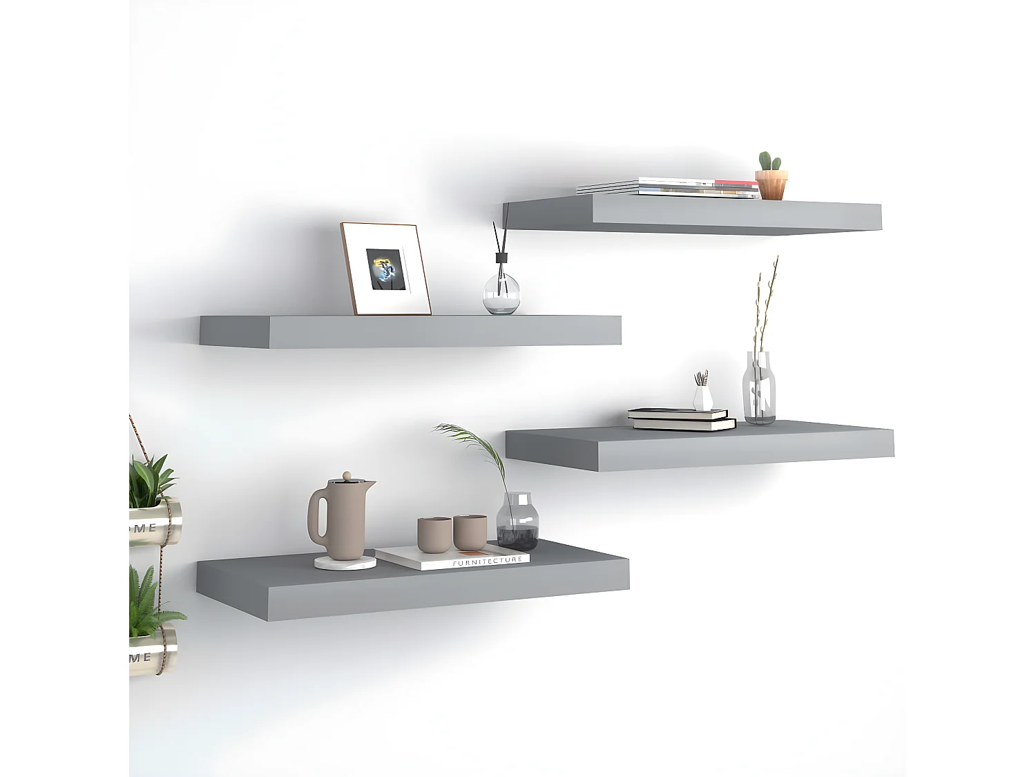 Étagères murales murales 4 pcs gris 50x23x3,8 cm MDF OFR31253 BonneVie Meuble