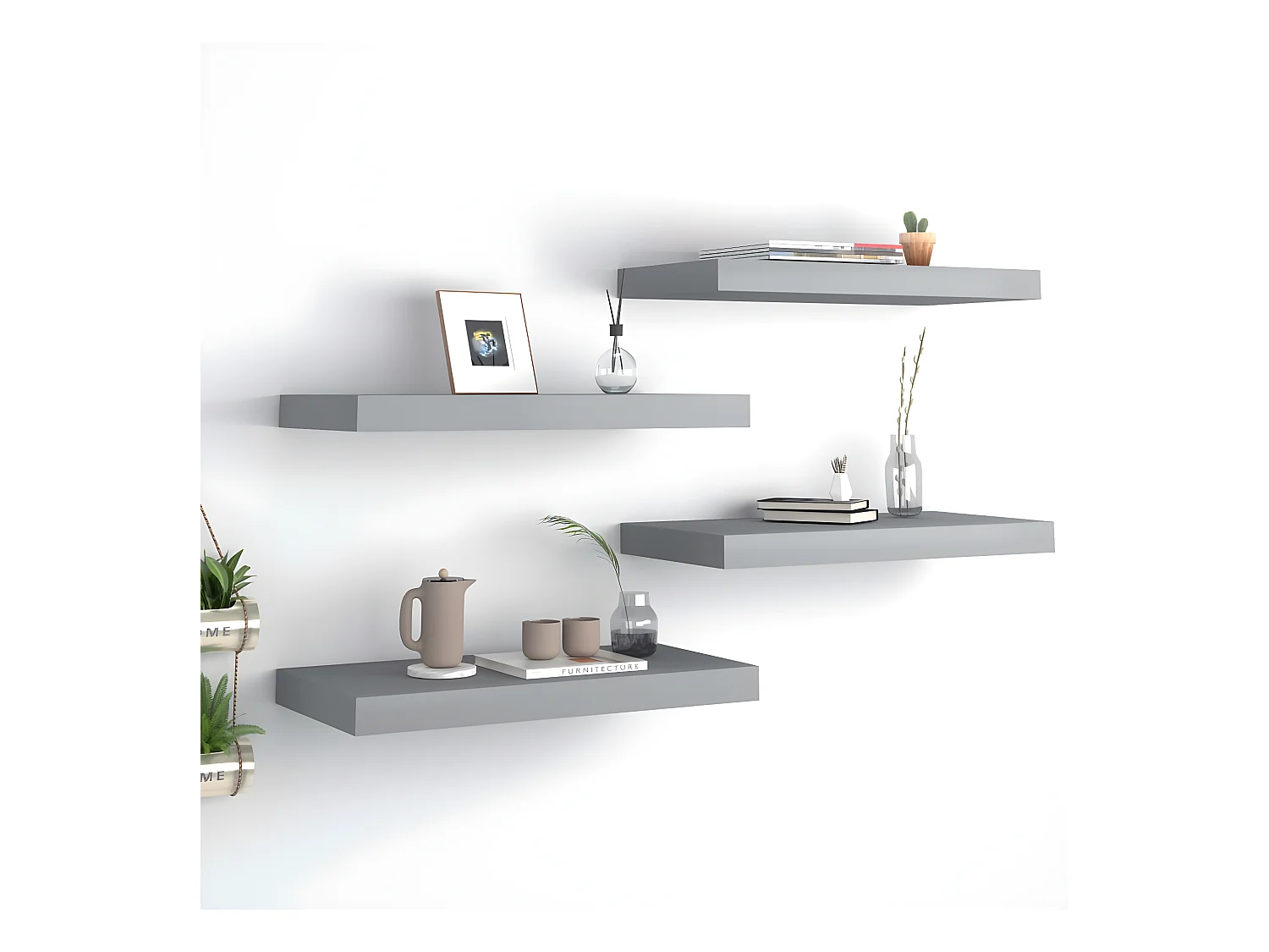 Étagères murales murales 4 pcs gris 50x23x3,8 cm MDF OFR31253 BonneVie Meuble