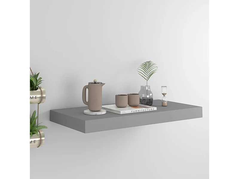 Prateleira de parede suspensa 50x23x3,8 cm MDF cinzento PT914803