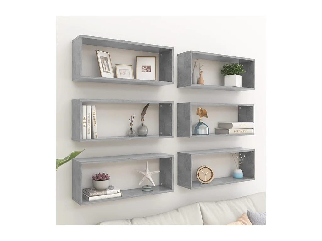 Étagères cube murales 6 pcs Gris béton 60x15x23 cm Aggloméré OFR85298 BonneVie Meuble