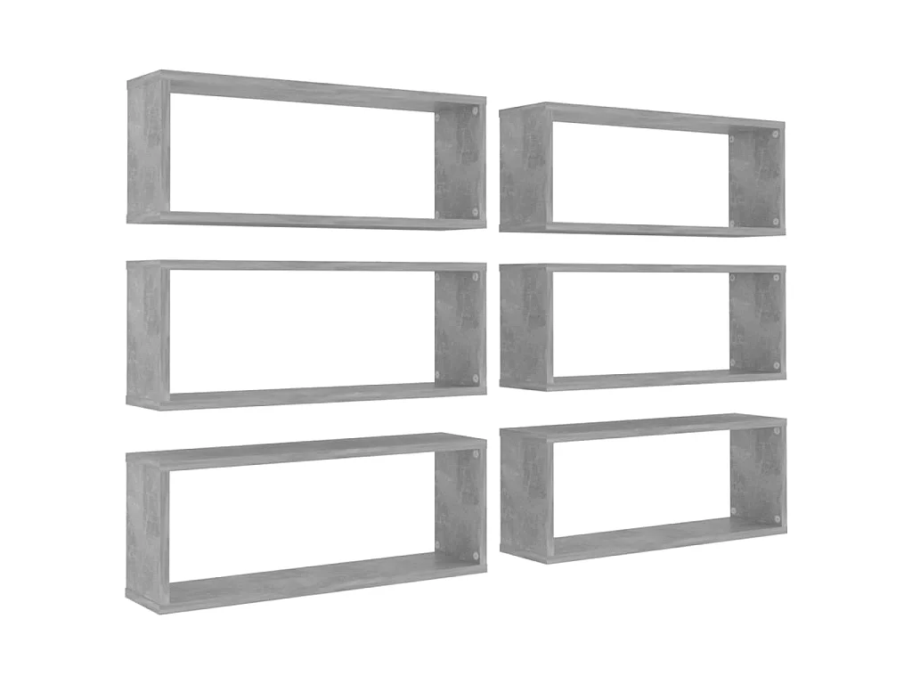 Étagères cube murales 6 pcs Gris béton 60x15x23 cm Aggloméré OFR85298 BonneVie Meuble