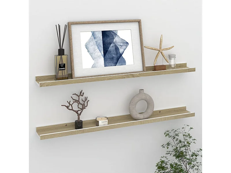 Étagères murales 2 pcs blanc et chêne sonoma 80x9x3 cm OFR97764 BonneVie Meuble