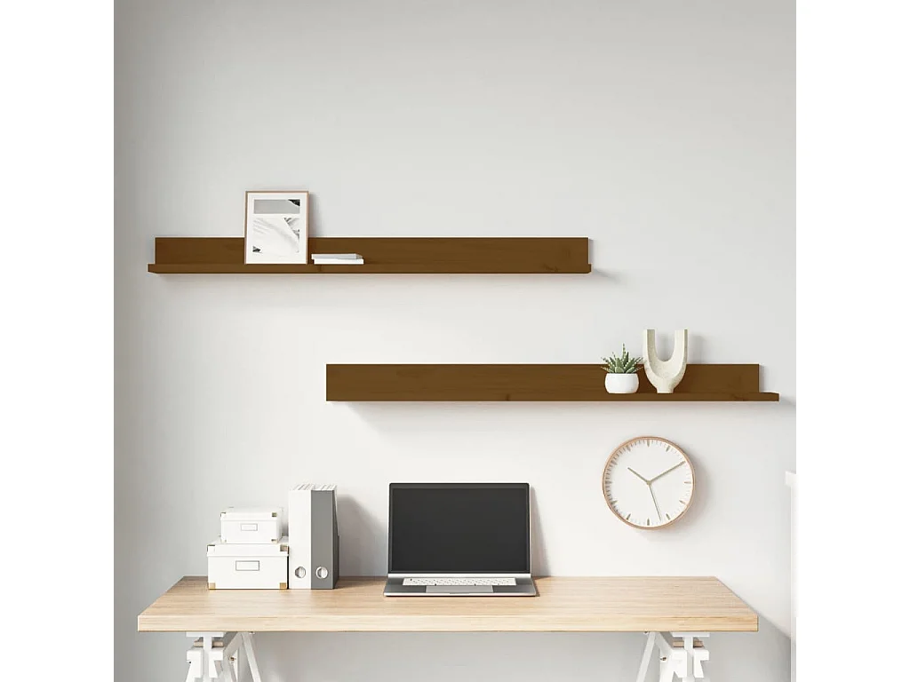 Estantes de pared 2 uds madera de pino marrón miel 110x11x9 cm ES45718