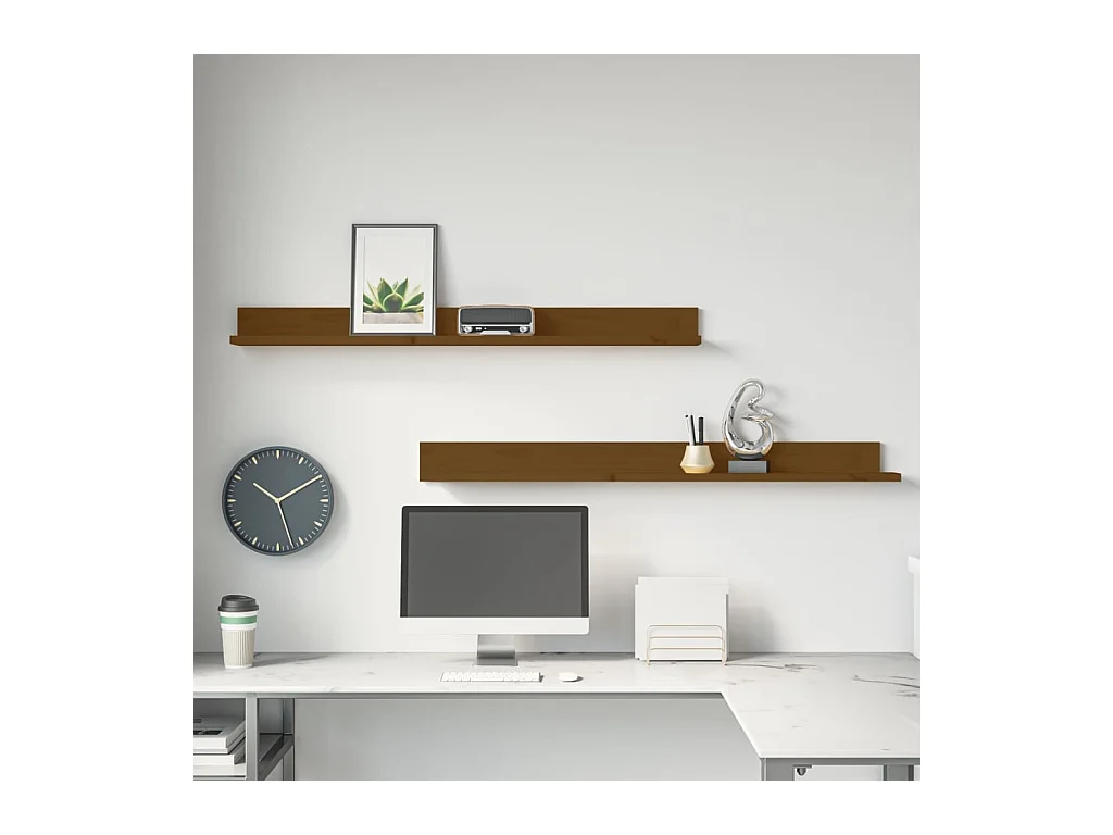 Étagères murales 2pcs Marron miel 110x11x9cm Bois de pin massif OFR24047 BonneVie Meuble