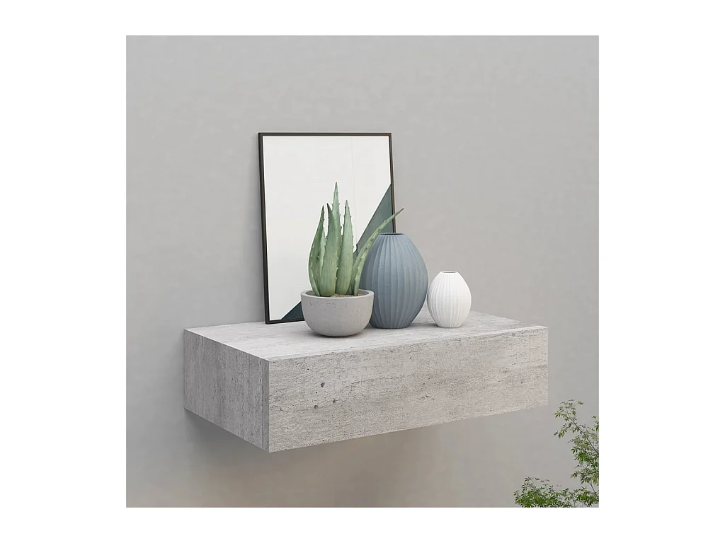 Étagère à tiroir murale Gris béton 40x23,5x10 cm MDF OFR30312 BonneVie Meuble