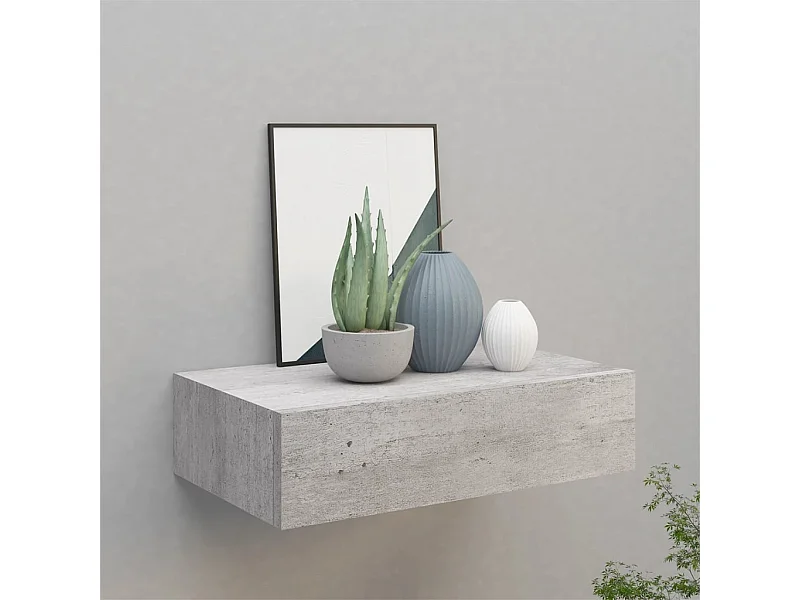 Étagère à tiroir murale Gris béton 40x23,5x10 cm MDF OFR30312 BonneVie Meuble