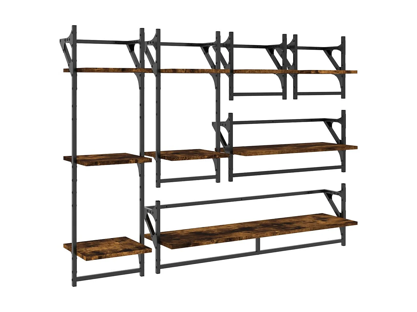 Ensemble d'étagères murales avec barres 6 pcs chêne fumé OFR39986 BonneVie Meuble