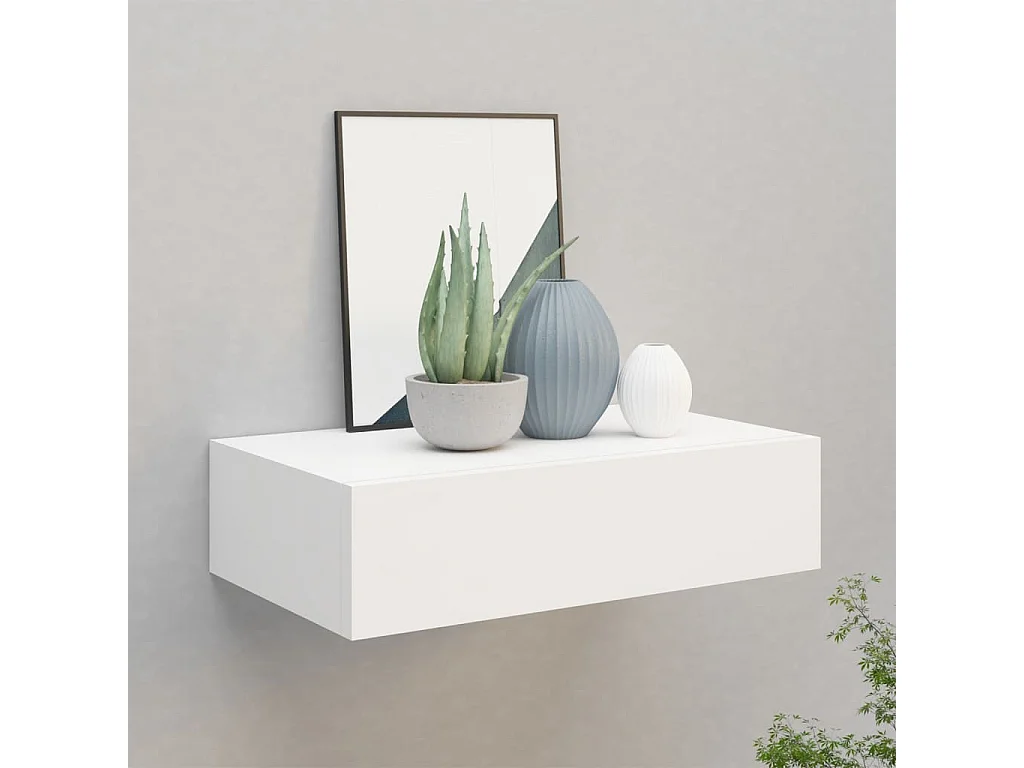 Étagère à tiroir murale Blanc 40x23,5x10 cm MDF OFR12496 BonneVie Meuble