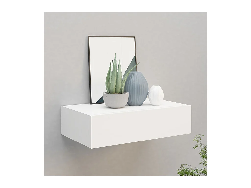 Étagère à tiroir murale Blanc 40x23,5x10 cm MDF OFR12496 BonneVie Meuble