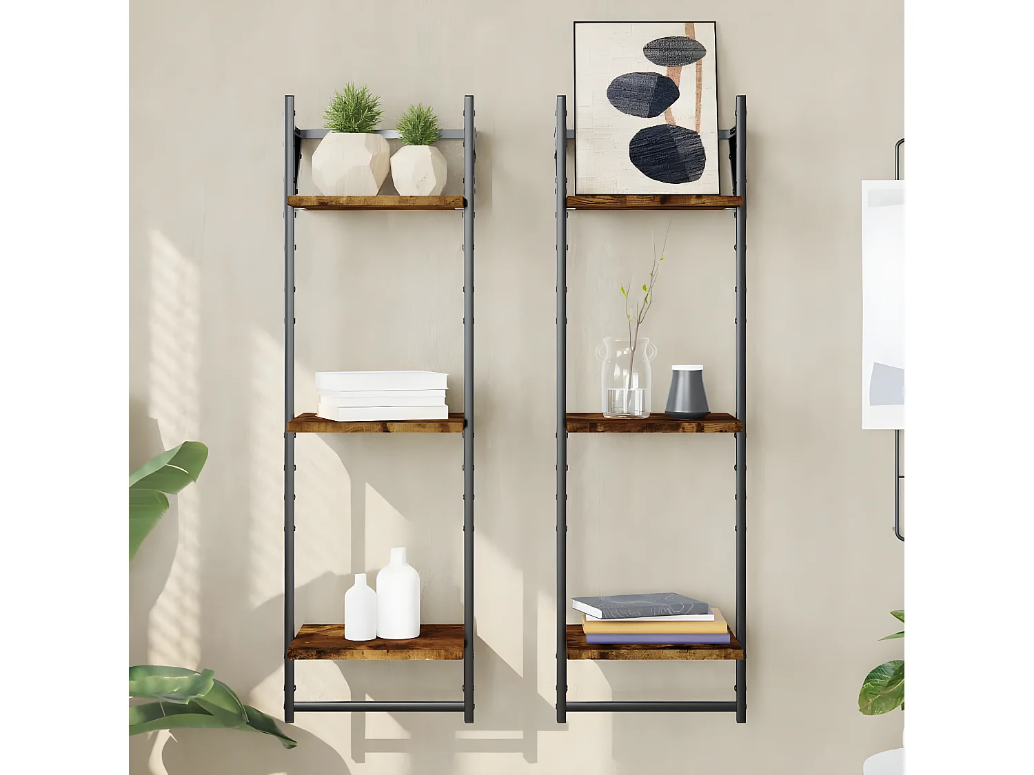 Estante 3 prateleiras + barras 2pcs 30x25x100cm carvalho fumado PT697025