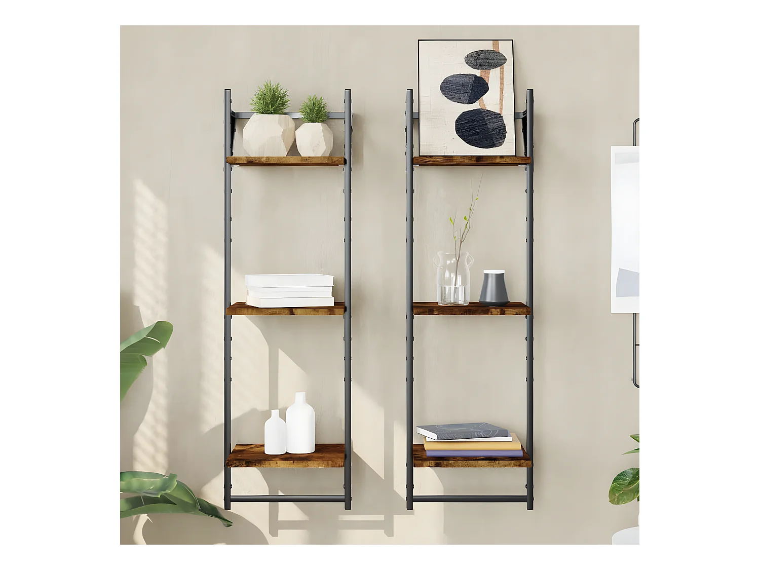 Étagères murales à 3 niveaux avec barres 2 pcs chêne fumé OFR63944 BonneVie Meuble