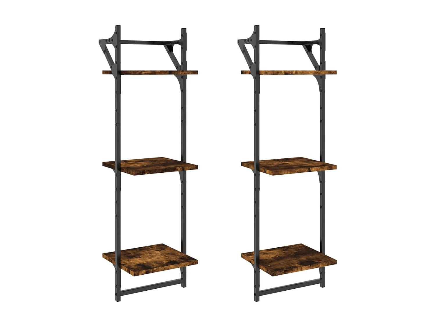 Wandschappen 3-laags stangen 2 st 30x25x100 cm gerookt eiken NL224642