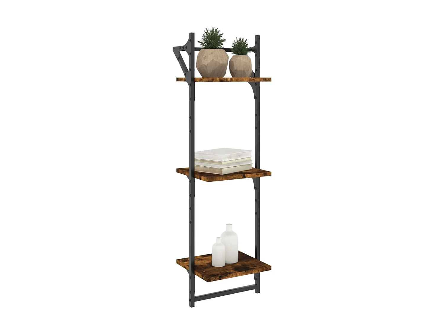 Wandschappen 3-laags stangen 2 st 30x25x100 cm gerookt eiken NL224642