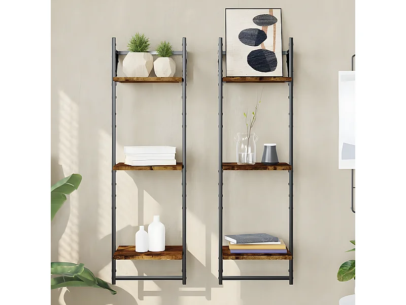 Étagères murales à 3 niveaux avec barres 2 pcs chêne fumé OFR63944 BonneVie Meuble
