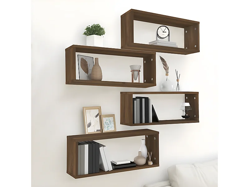 4 pcs Étagères murales cube Chêne marron 60x15x23 cm Bois SDD68256 BonneVie Meuble