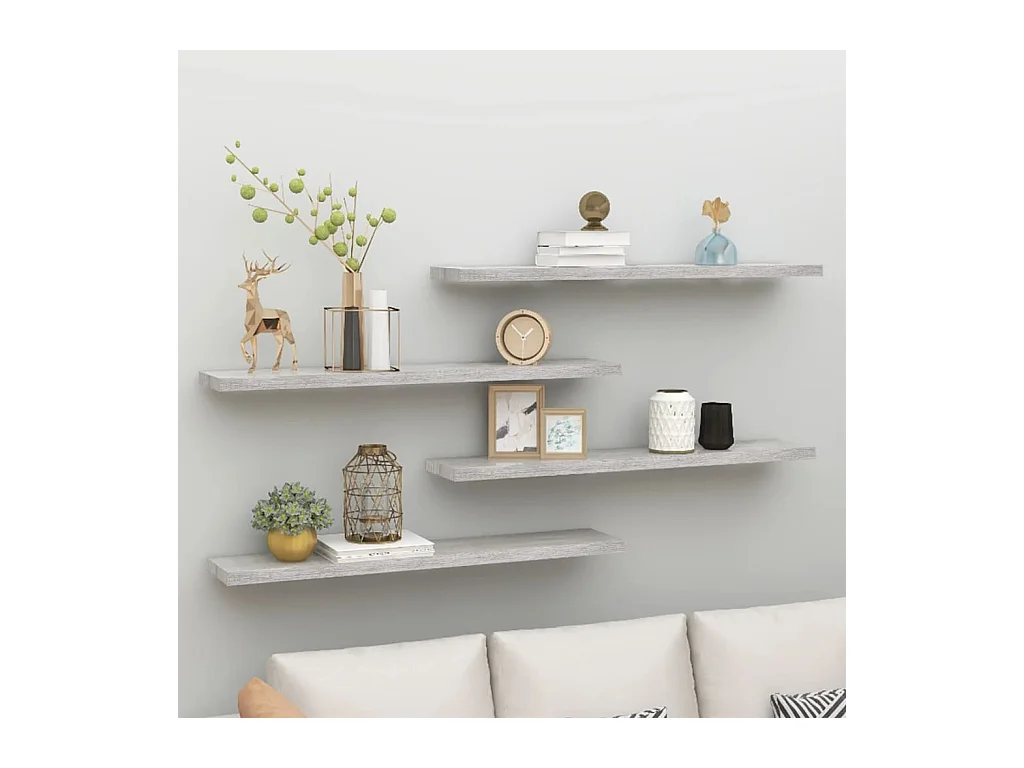 Étagères murales murales 4 pcs gris béton 120x23,5x3,8cm MDF OFR88361 BonneVie Meuble