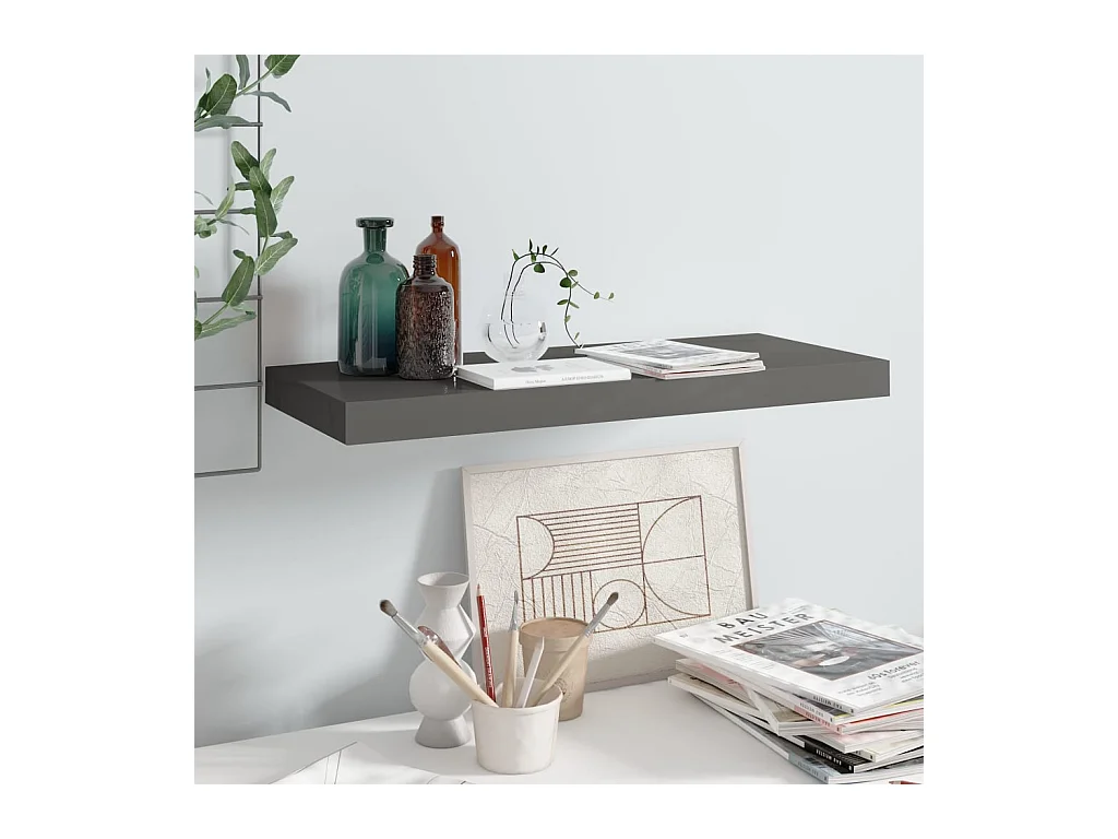 Étagère murale murale Gris brillant 60x23,5x3,8 cm MDF OFR51639 BonneVie Meuble
