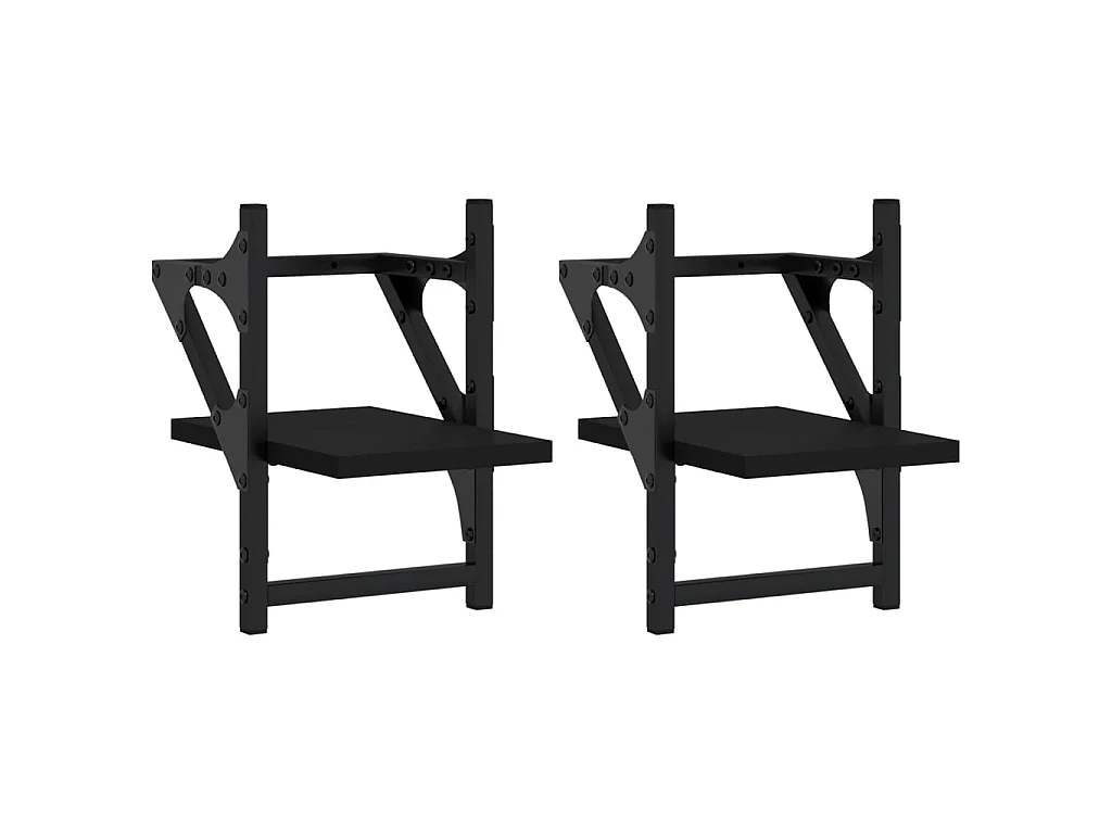 Étagères murales avec barres 2 pcs noir 20x25x30 cm OFR24688 BonneVie Meuble