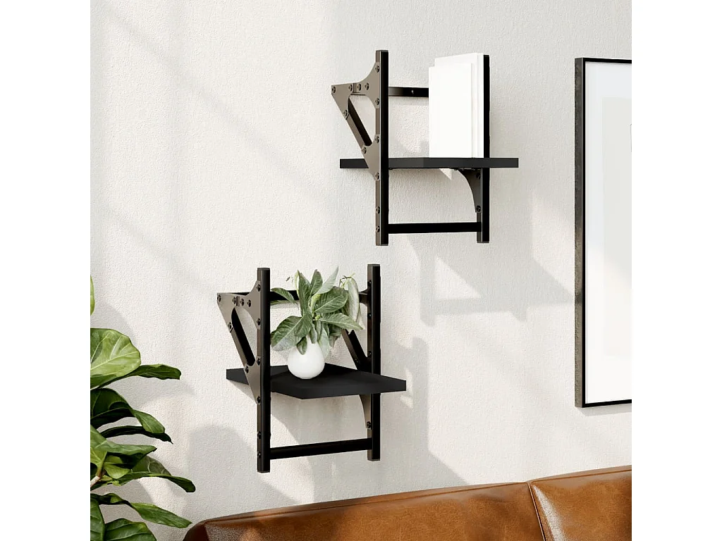 Étagères murales avec barres 2 pcs noir 20x25x30 cm OFR24688 BonneVie Meuble