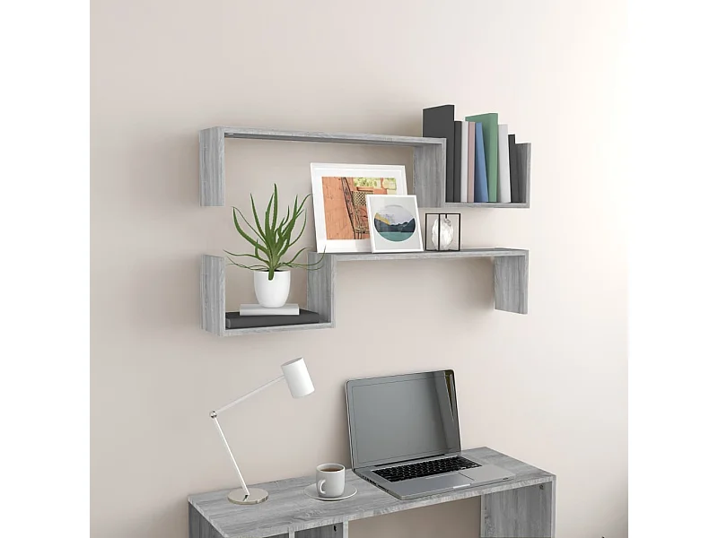 Wandschappen 2 st 100x15x20 cm bewerkt hout grijs sonoma eiken NL578336