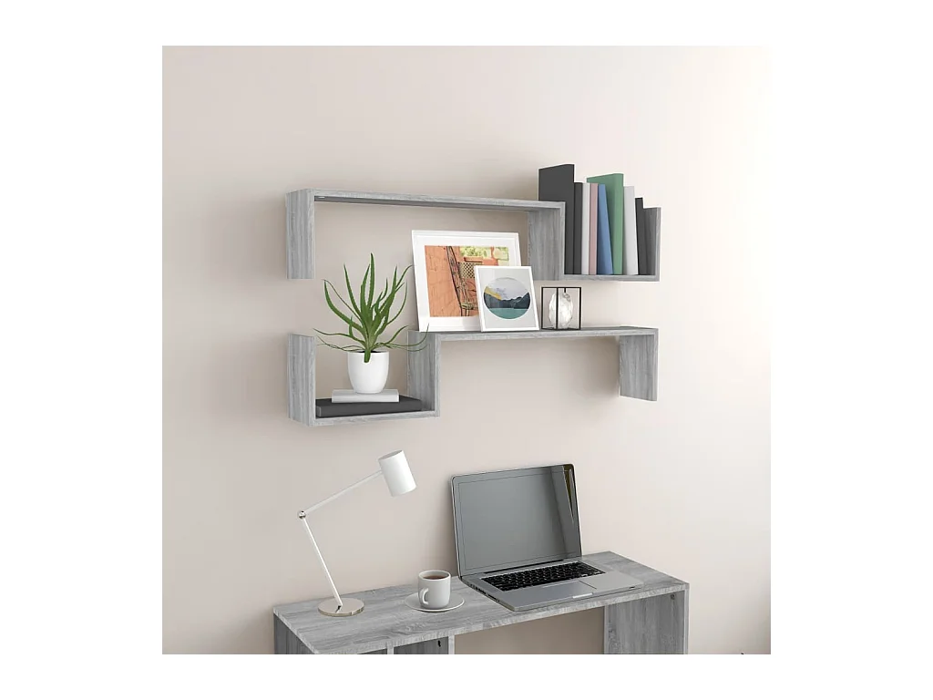 Étagères murales 2pcs Sonoma gris 100x15x20cm Bois d’ingénierie OFR18705 BonneVie Meuble