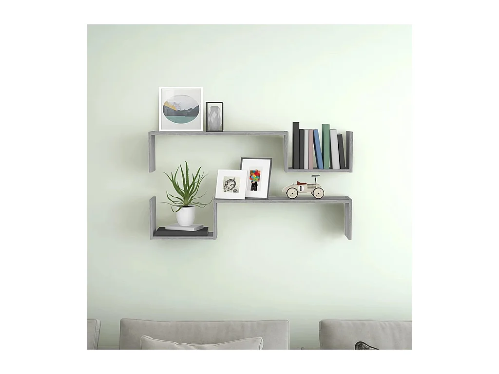 Étagères murales 2pcs Sonoma gris 100x15x20cm Bois d’ingénierie OFR18705 BonneVie Meuble